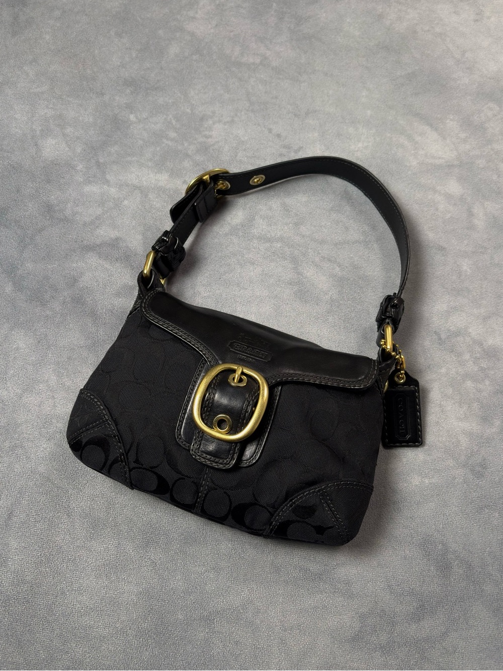Vintage Coach Bleecker Hobo 2007 Black Signature Monogram Y2K Leather Shoulder B